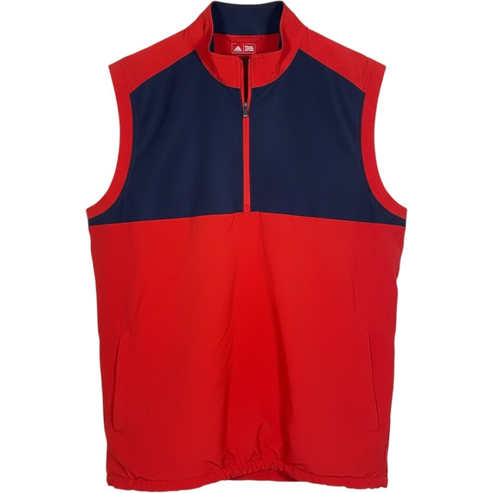 Adidas Golf Mens Red Navy Blue Quarter Zip Colorblock Performance Vest Large
